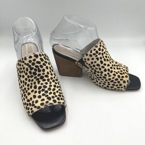 ABLE Cheetah Rojas Calf Hair  Mule Heels Square Open Toe Stacked‎ Block Heel 7M